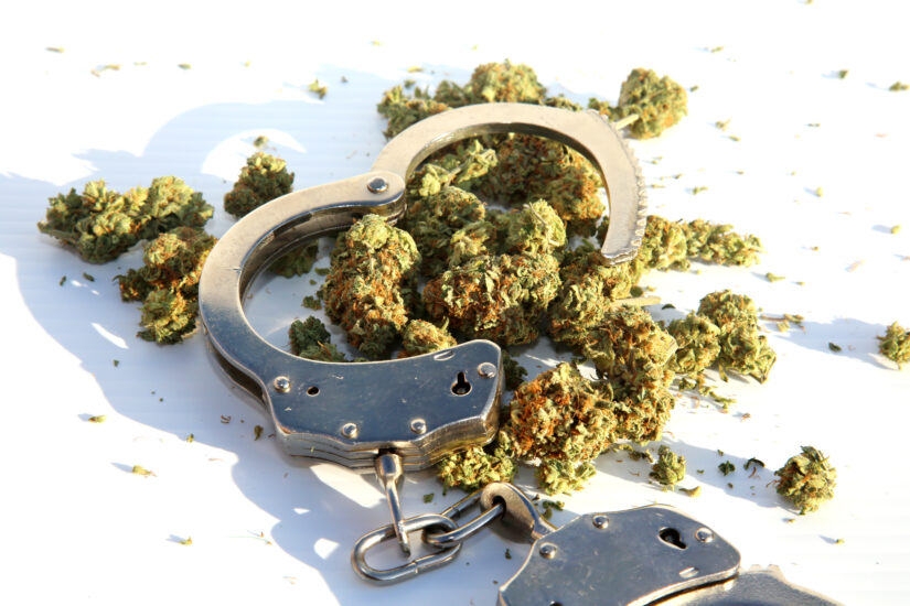 Marijuana Buds with Police Hand Cuffs