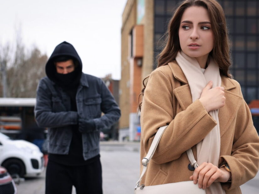 Woman Being Followed By A Man In Black Clothing